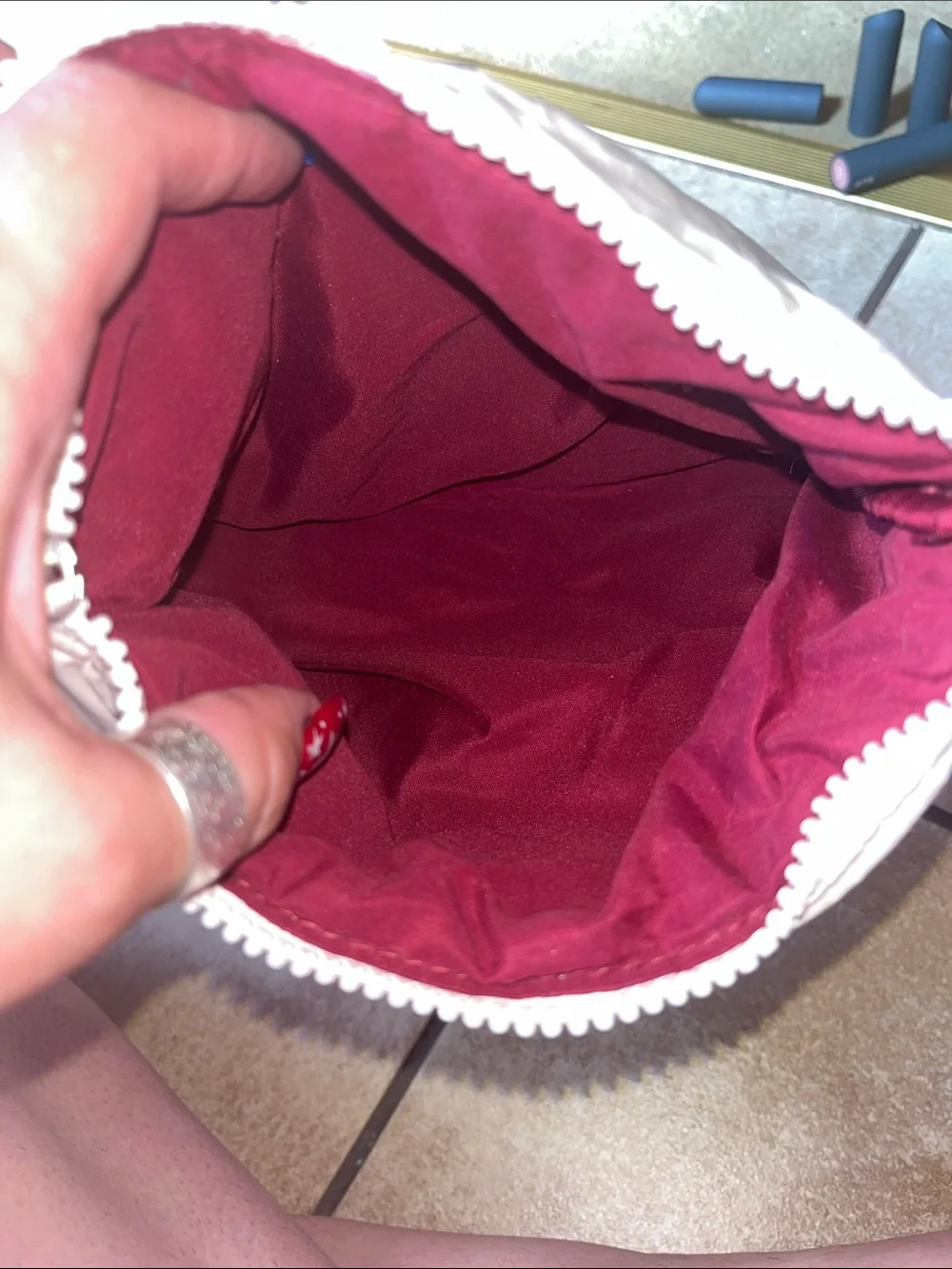 PLEASE READ BEFORE PURCHASING.Rare Beauty Quilted Pale White Cosmetic Pouch
